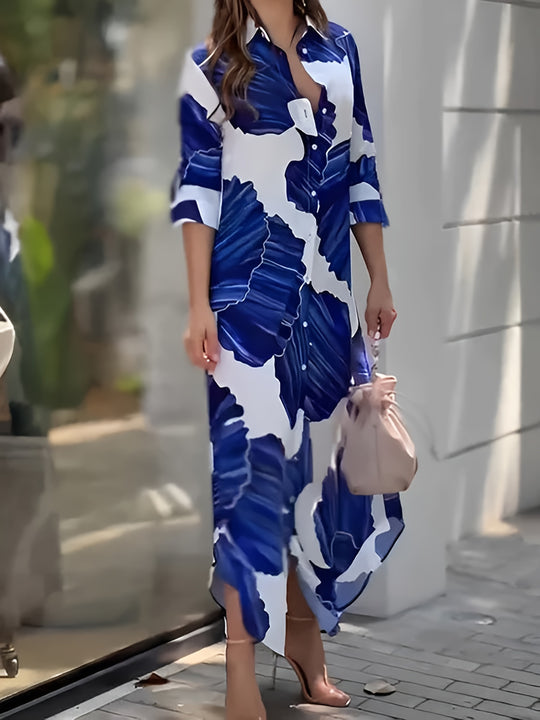 Chic Collared Abstract Print Maxi Dress