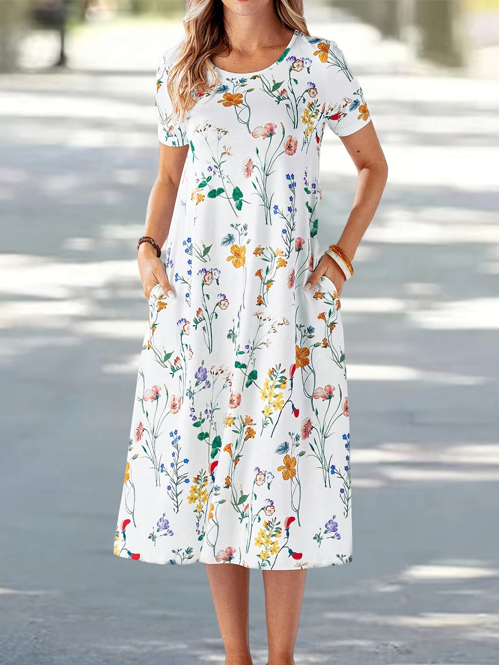 Boho Short Sleeve Floral Midi Dress