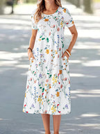 Boho Short Sleeve Floral Midi Dress