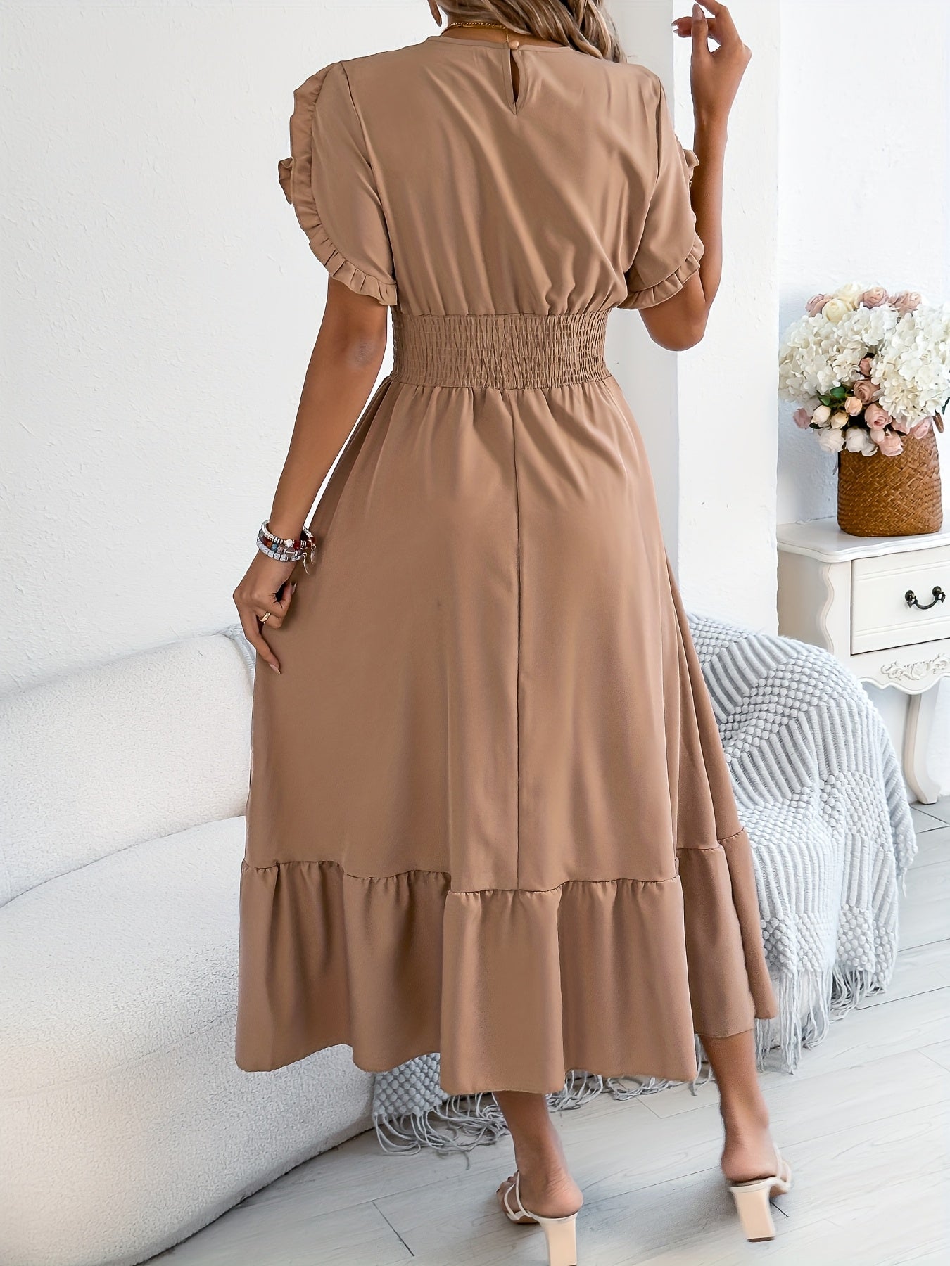 Boho Flutter Sleeve Smocked Waist Maxi Dress