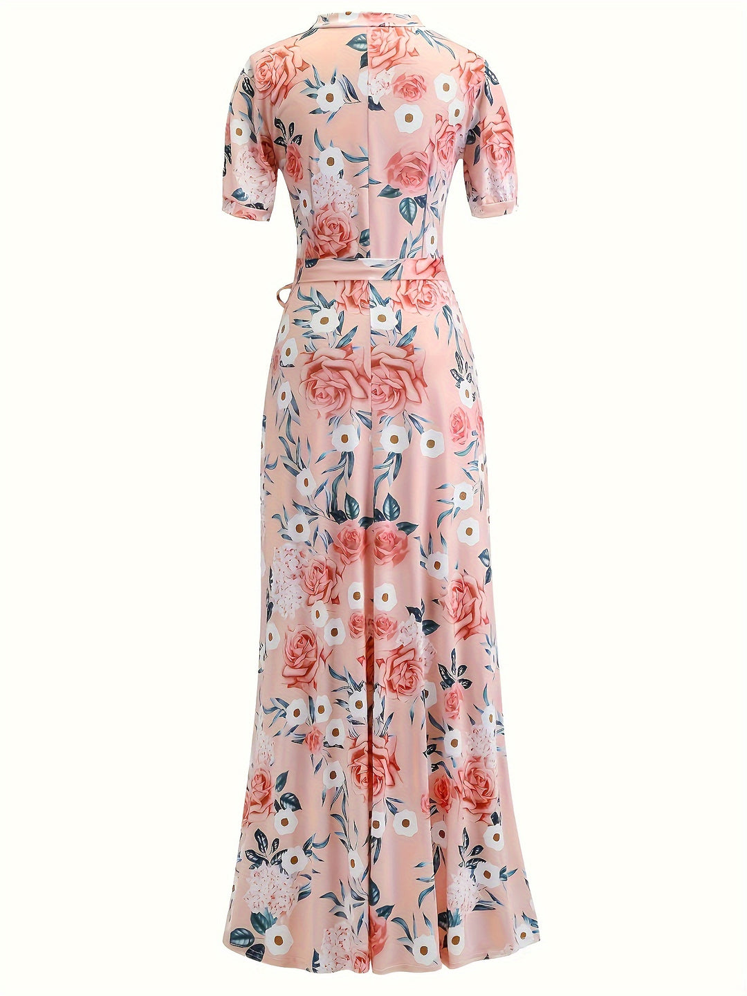 Elegant Rose Print Tie Waist Maxi
