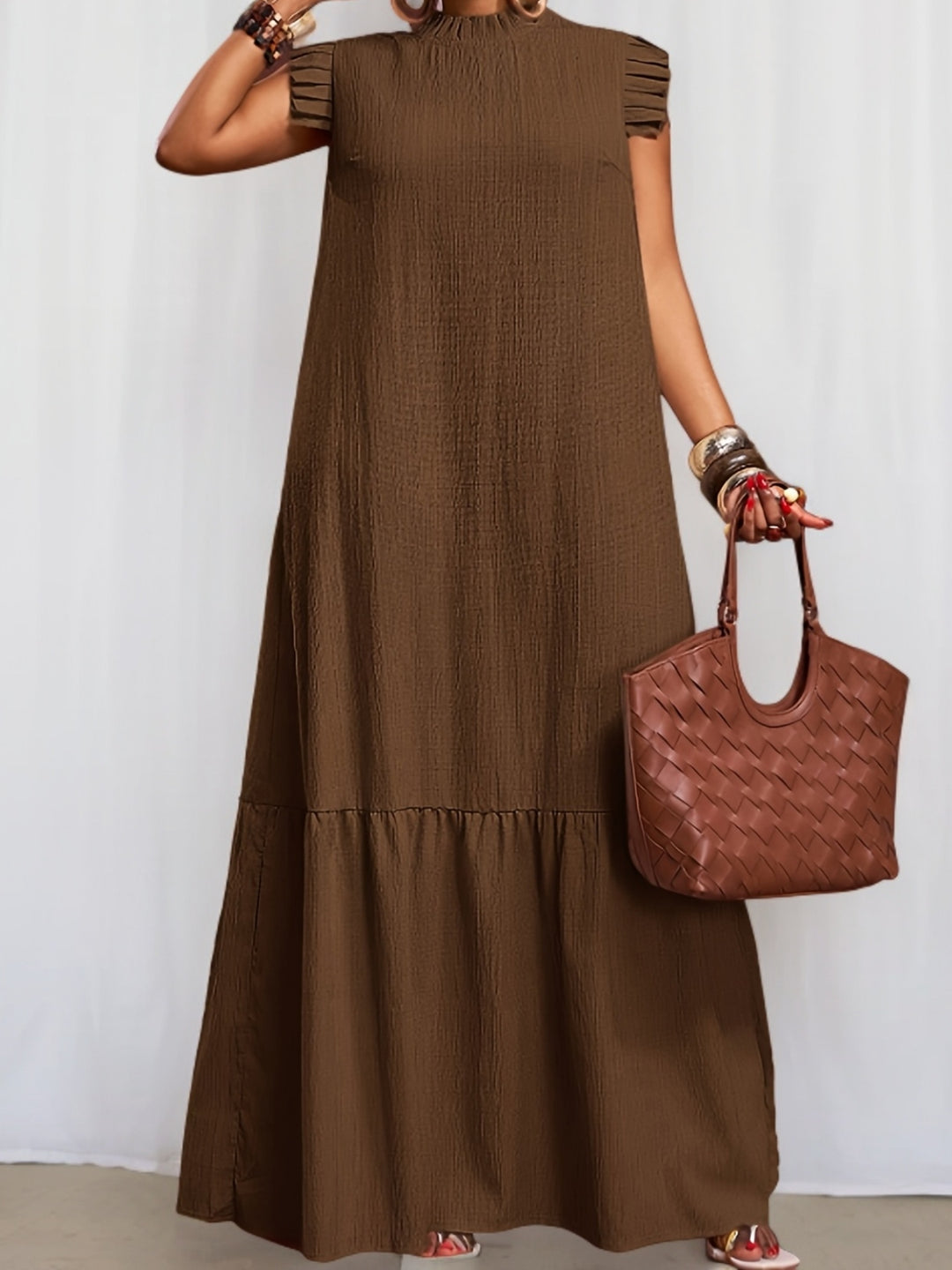 Boho Ruffle Cap Sleeve Textured Maxi Dress - Plus Size