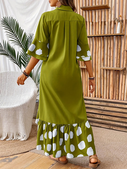 Flowy Collared Button Down Shirt Dress