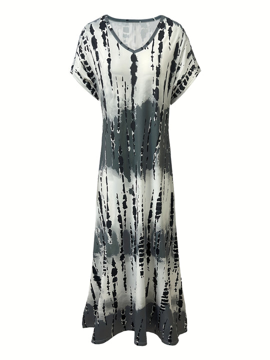 Casual Tie-Dye V-Neck Split Maxi Dress