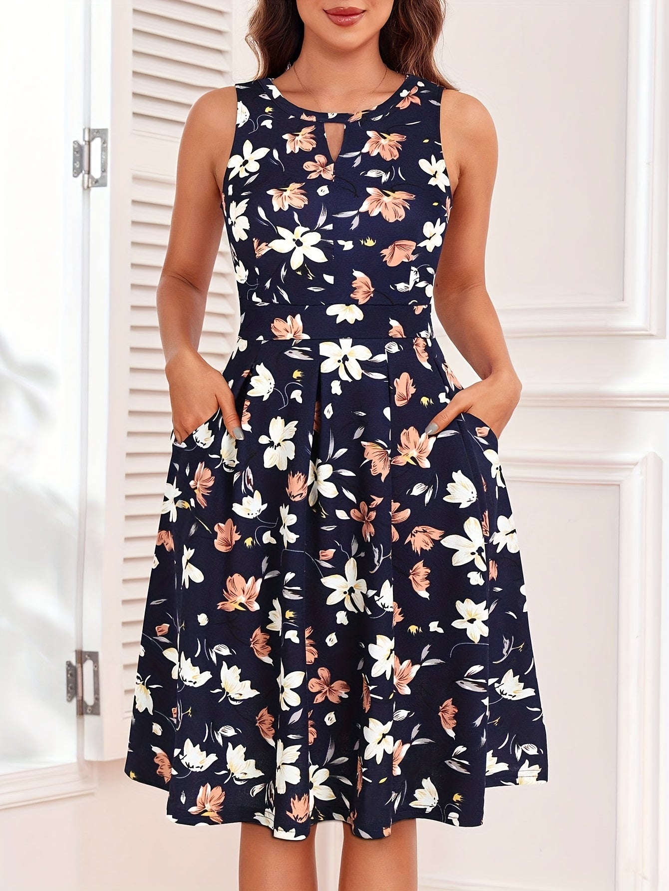 Casual Keyhole Neck Midi Dress