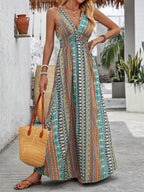 Summer Bohemian Sleeveless Mixed Print Slit Dress