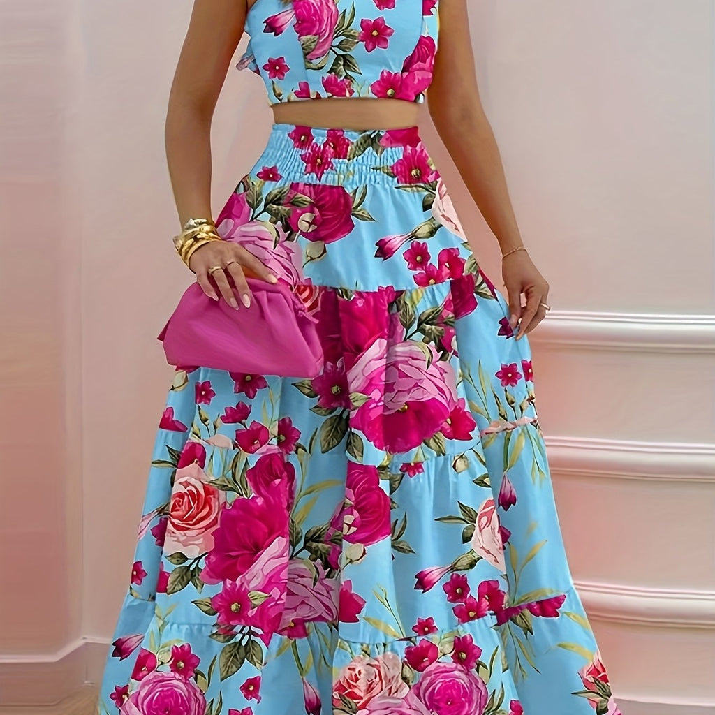 Boho Ruffle Strap 2-Piece Maxi Dress