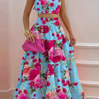 Boho Ruffle Strap 2-Piece Maxi Dress