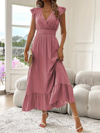 Bohemian V-Neck Smocked Flowy Summer Dress