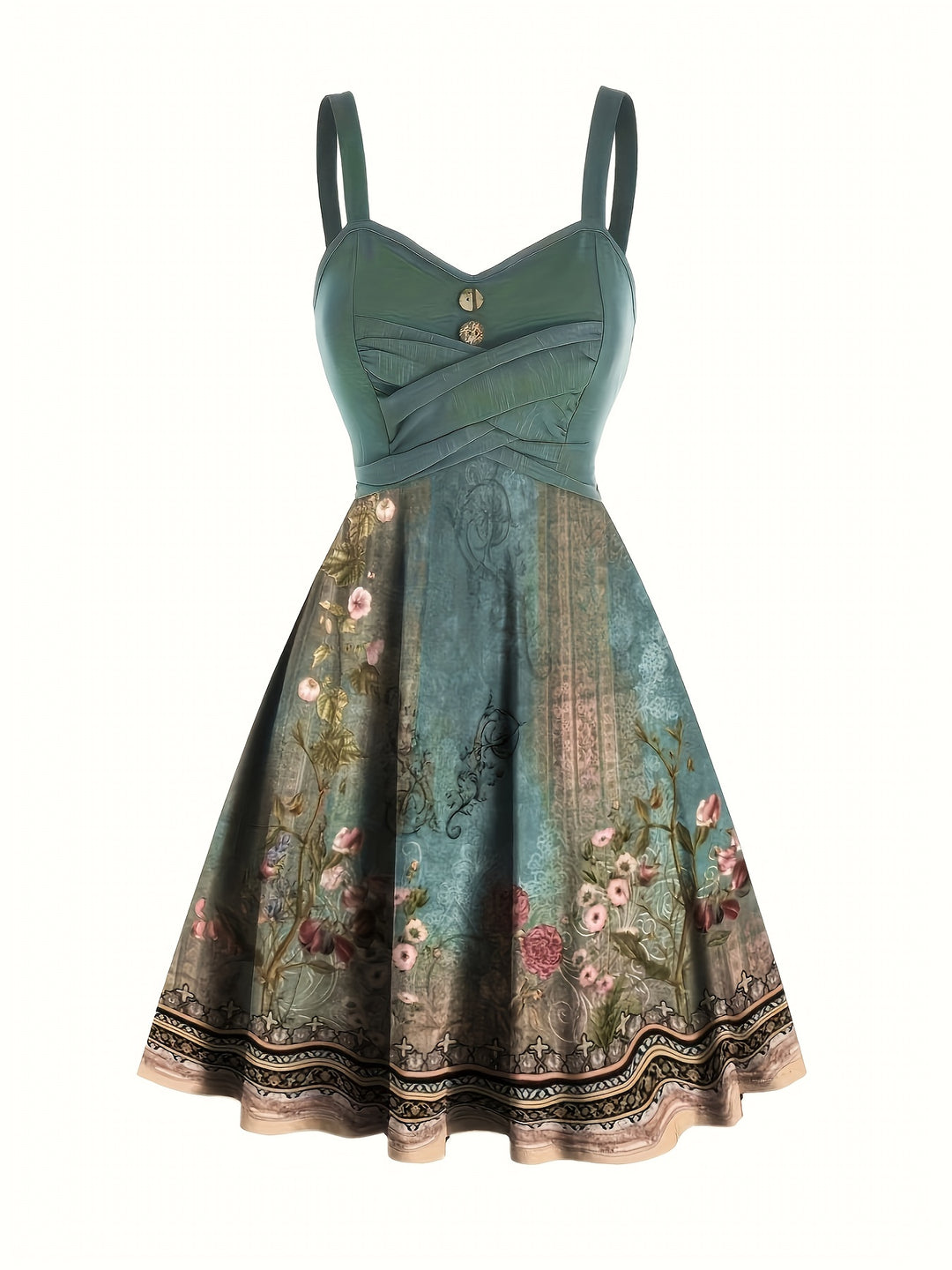 Sleeveless Boho Criss Cross Floral Flared Dress