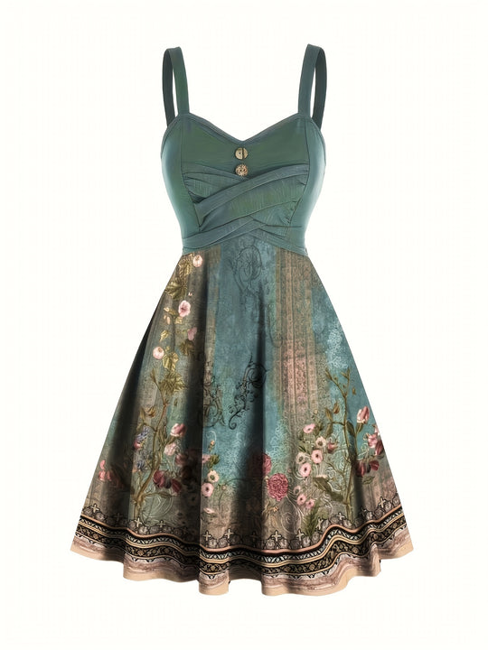 Sleeveless Boho Criss Cross Floral Flared Dress