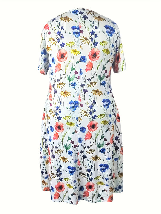 Casual Short Sleeve Floral Pocket Dress