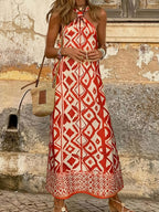 Boho Geometric Pattern Halter Slit Summer Dress