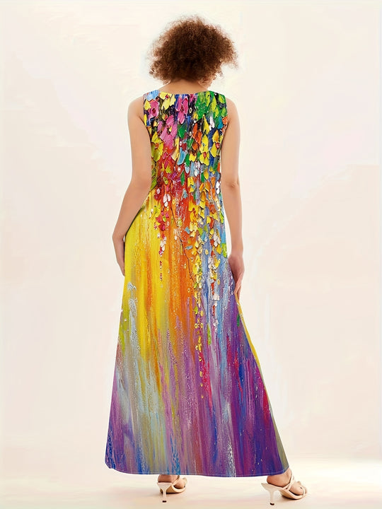 Bohemian Abstract Floral Sleeveless Long Dress