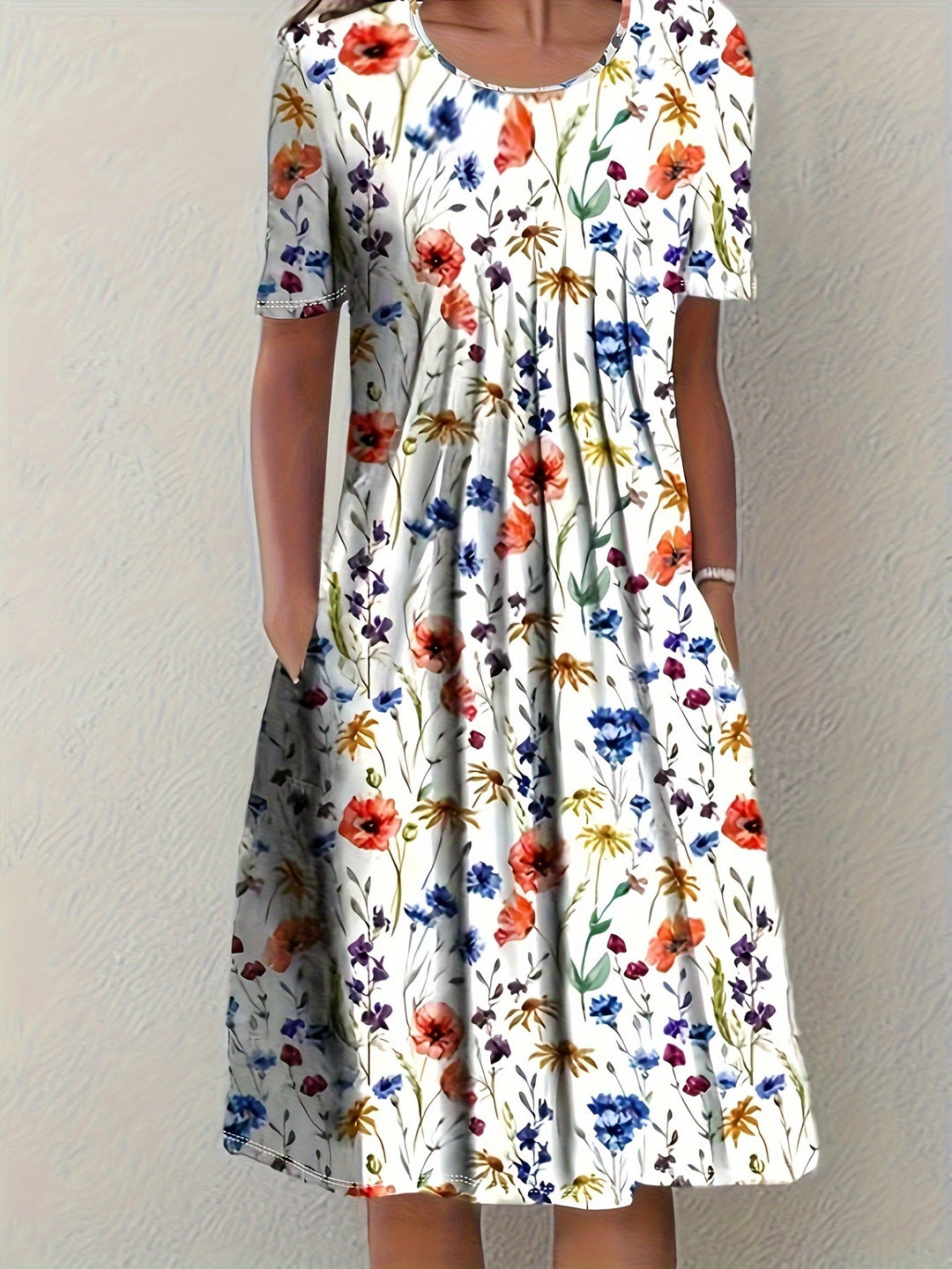 Casual Short Sleeve Floral Pocket Dress