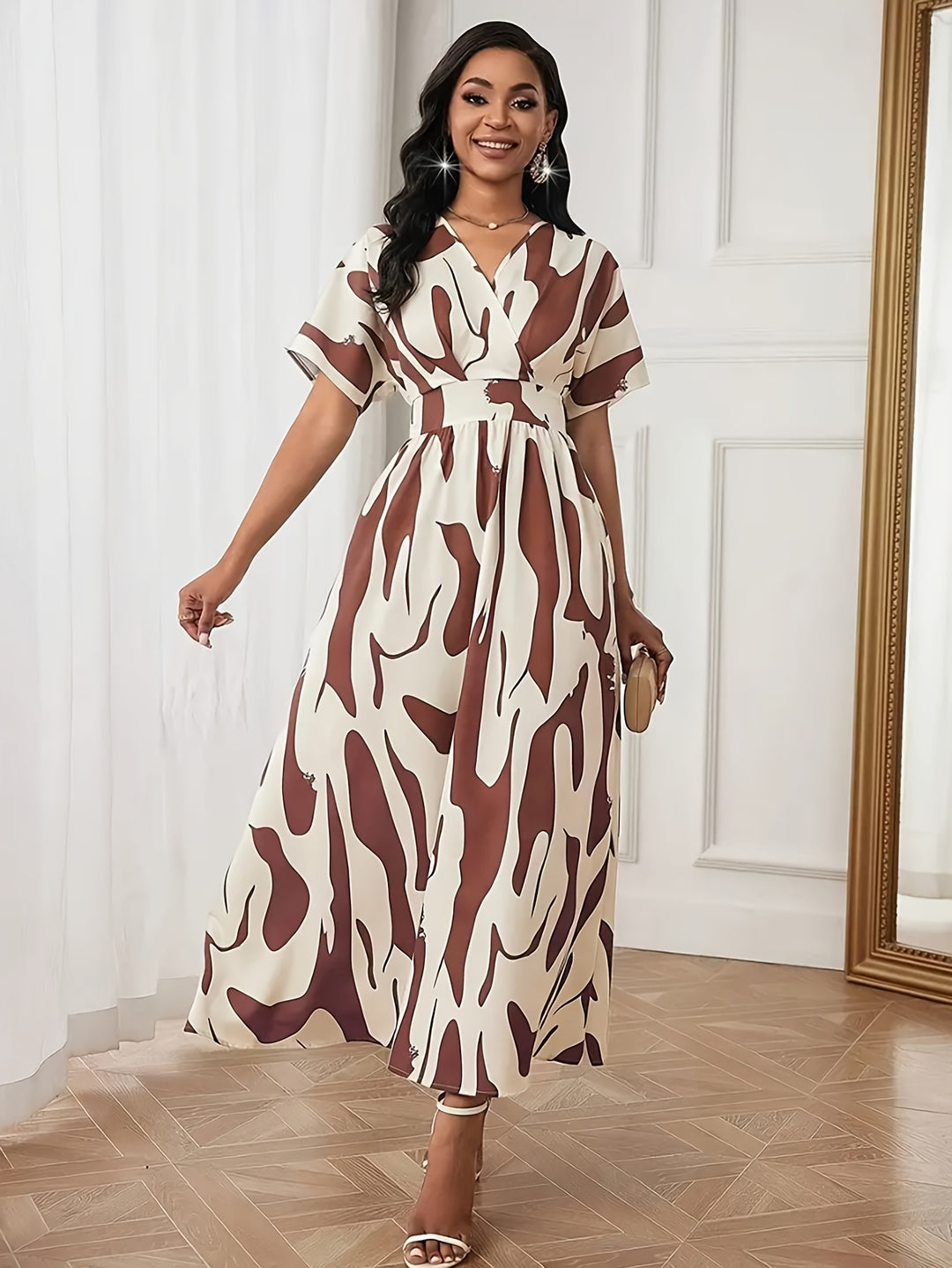 Elegant Surplice Neck Abstract Summer Dress
