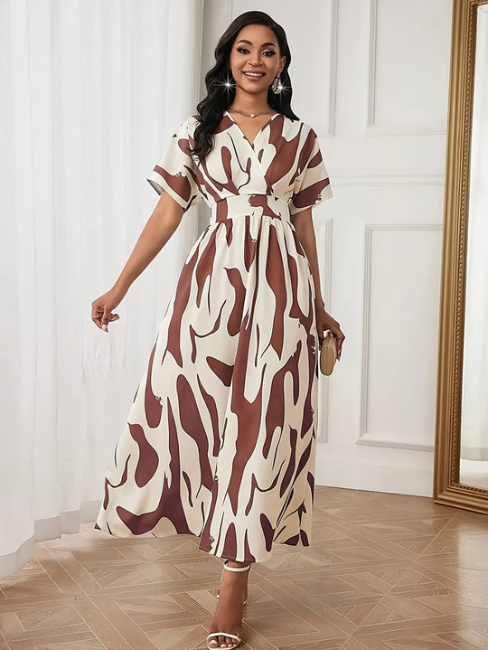 Elegant Surplice Neck Abstract Summer Dress