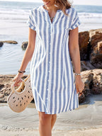Striped Button-Down Shirt Dress