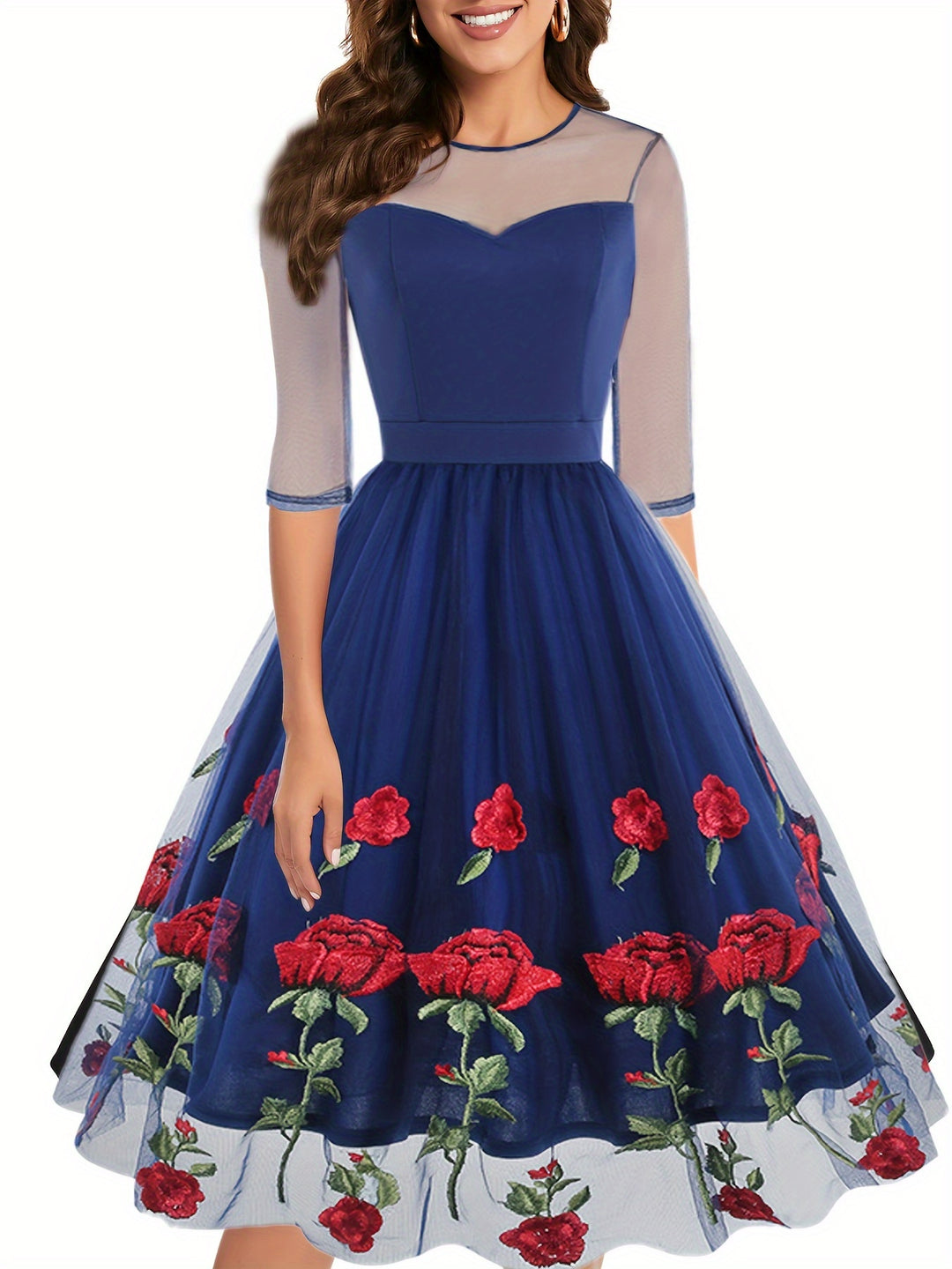 Romantic Rose Embroidered Tulle Cocktail Dress