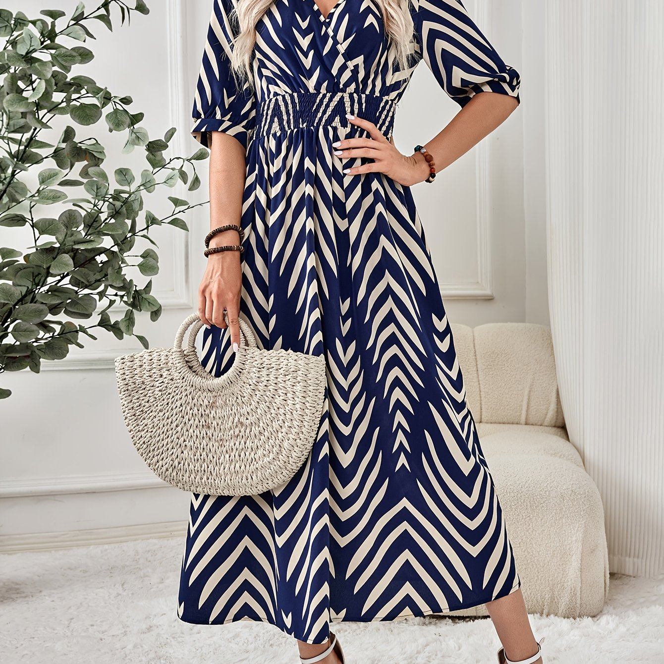 Bohemian Chevron Print Half Sleeve Dress