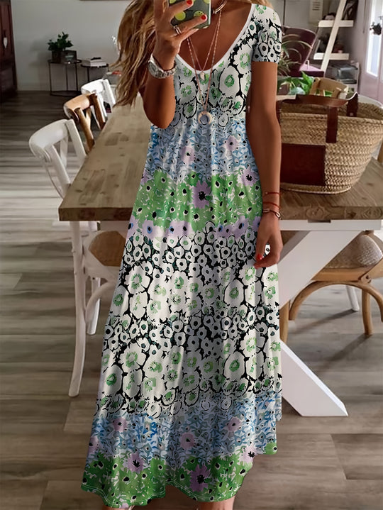 Bohemian V-Neck Floral Print Summer Maxi Dress
