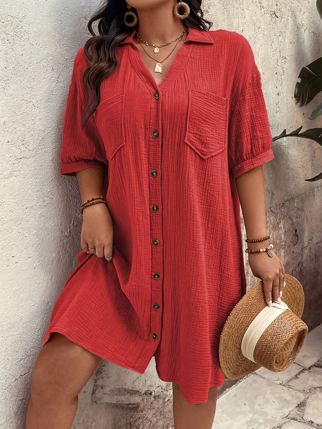 Casual Button Front Summer Dress - Plus Size