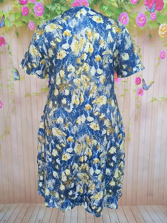 Casual Short Sleeve Floral Pocket Dress