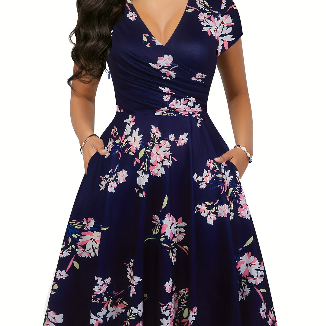 Retro V-Neck Floral Fit and Flare