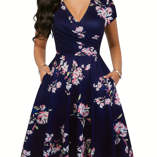 Retro V-Neck Floral Fit and Flare