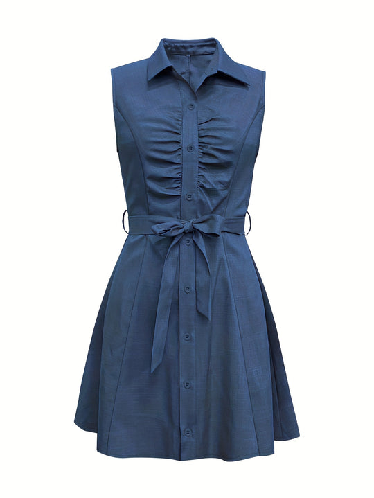 Casual Ruched Waist Button-Front Mini