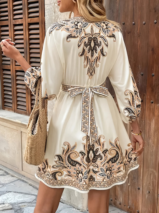 Bohemian Paisley Print Button Mini Dress
