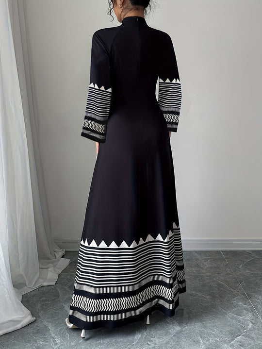 Flared Sleeve Long Floral Panel Evening Maxi Dress