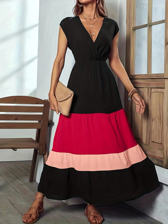 Bohemian Tiered Color Block Summer Dress