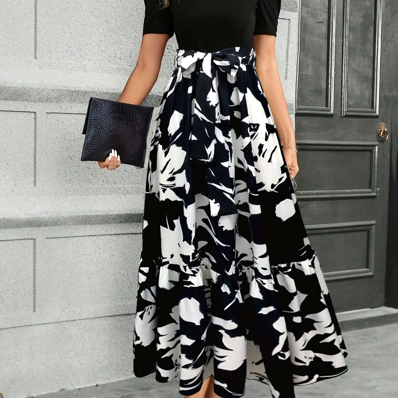 Puff Sleeve Floral Tie Waist Maxi Dress