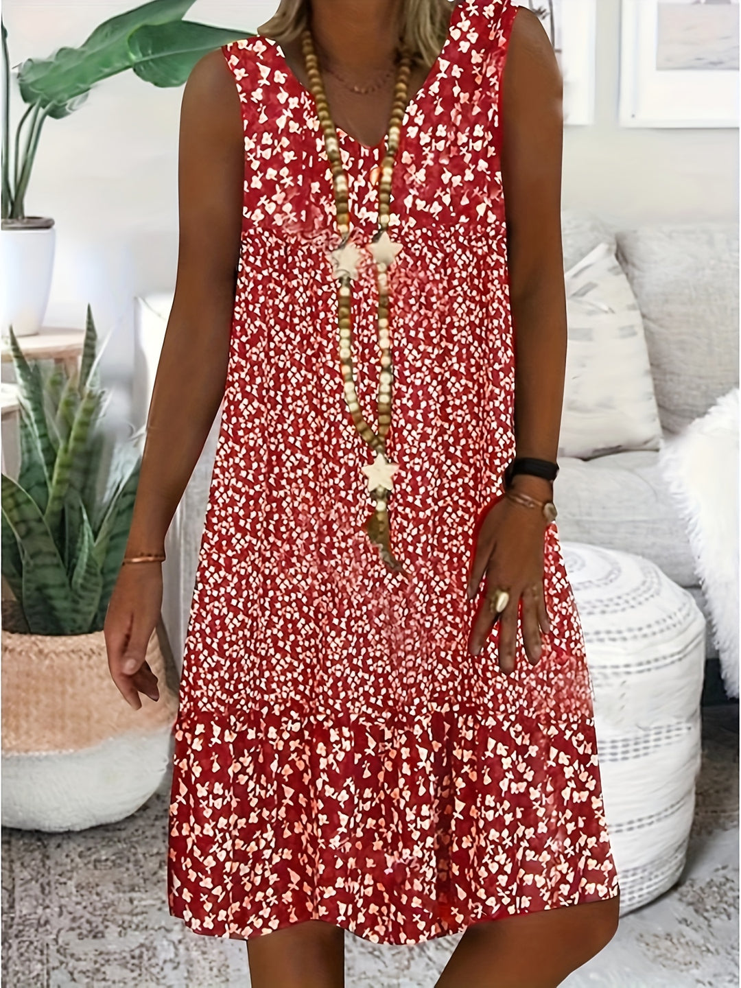 Bohemian V-Neck Print Summer Shift Dress