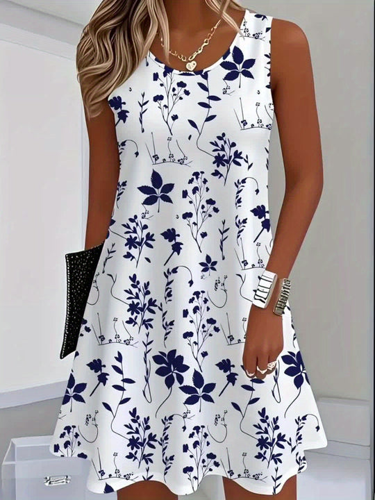 Boho Botanical Print Sleeveless Summer Dress