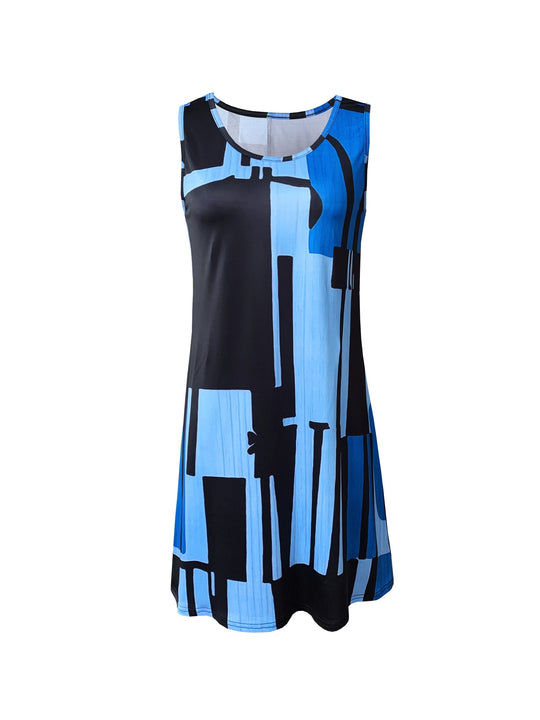 Casual Geometric Print Sleeveless Mini Dress