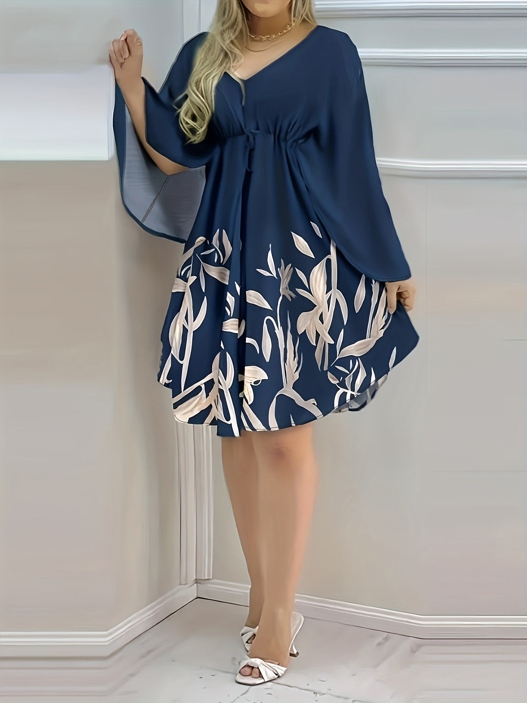 Elegant Cape Sleeve Flowy Mini Dress