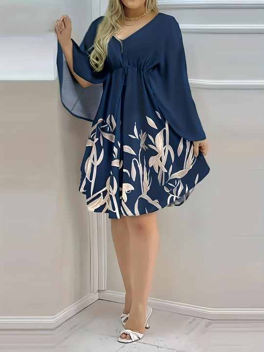 Elegant Cape Sleeve Flowy Mini Dress