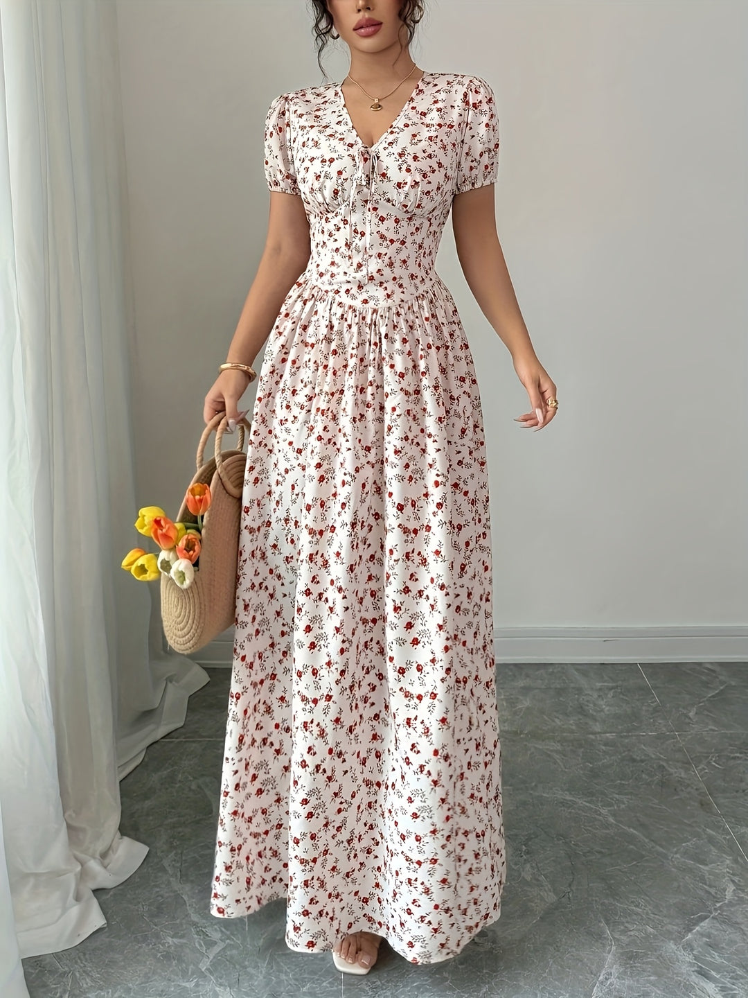 Bohemian Striped Bow Print Maxi Dress