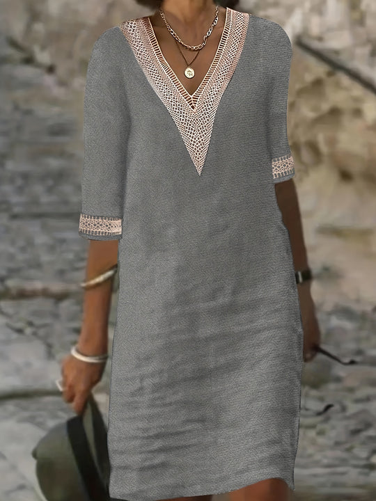 Casual Half Sleeve Lace Insert Dress