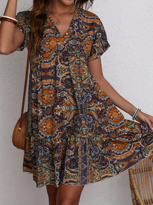 Vintage Print Relaxed Fit Bohemian Dress