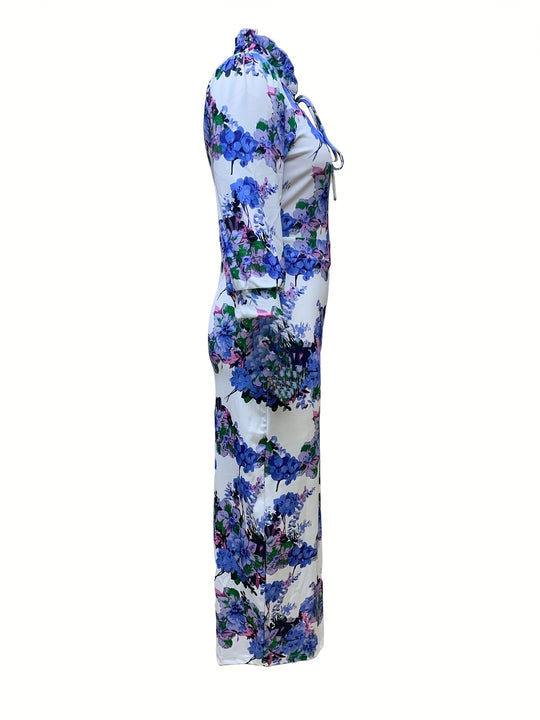 Elegant Floral Column Dress with Cutout