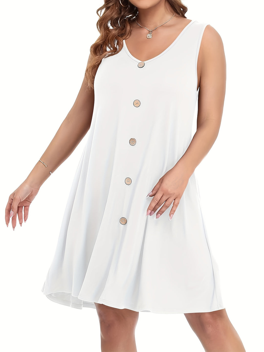 Plus Size Sleeveless Button Front Pocket Boho Summer Dress