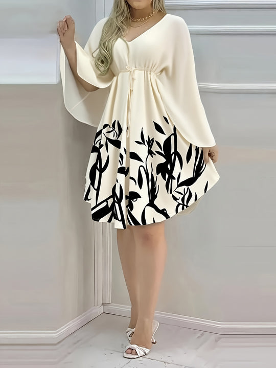 Elegant Cape Sleeve Flowy Mini Dress