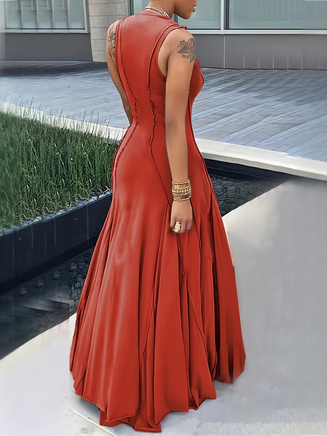 Structured Bodice Flared Sleeveless Boho Dress