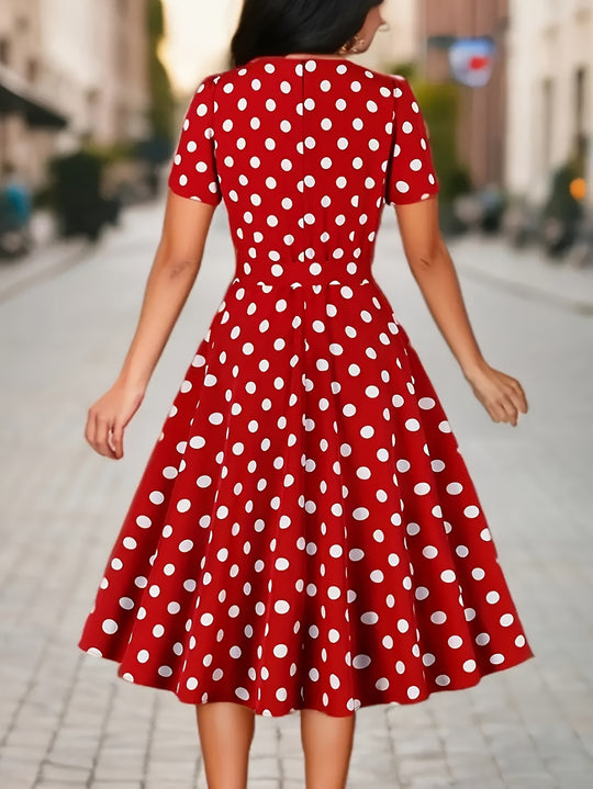 Belted Polka Dot A-Line Summer Dress