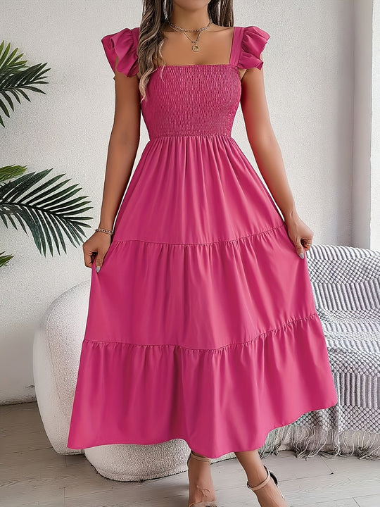 Flowy Tiered Smocked Midi Dress