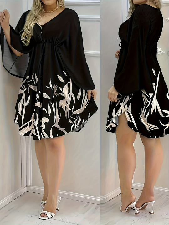 Elegant Cape Sleeve Flowy Mini Dress