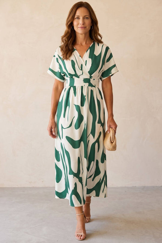 Elegant Surplice Neck Abstract Summer Dress
